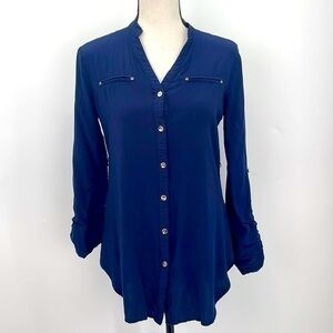 UEC Guess navy blue button tunic/ blouse cotton/ rayon blend size small